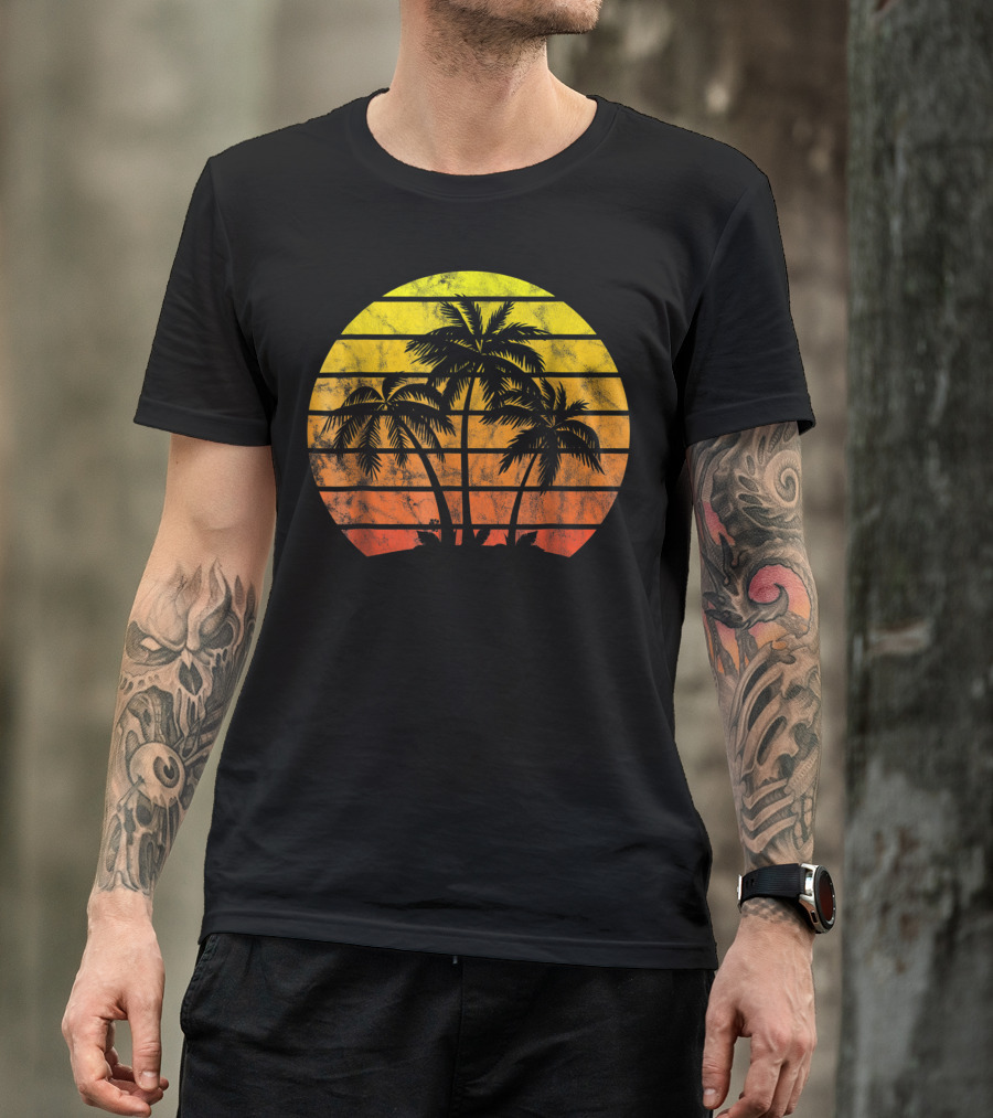 Vintage Sunset Tropical Beach Palm Trees T-Shirt