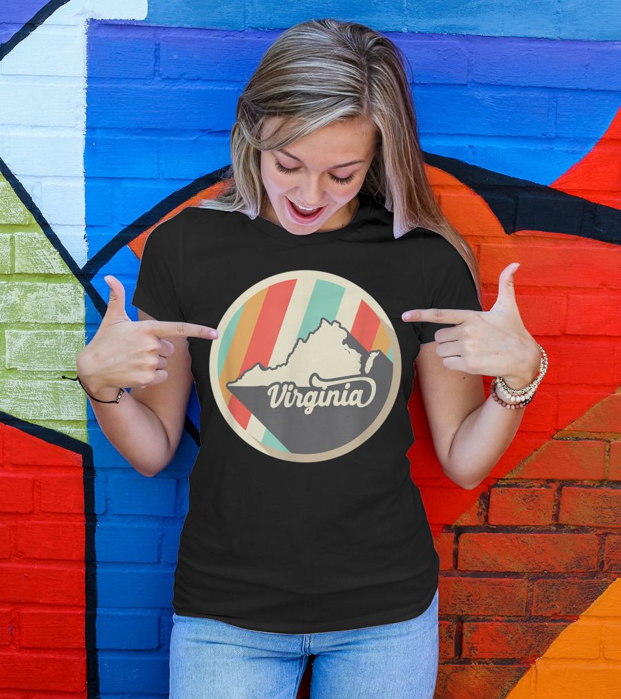 Vintage Virginia State Outline Teal Retro Stripes T-Shirt