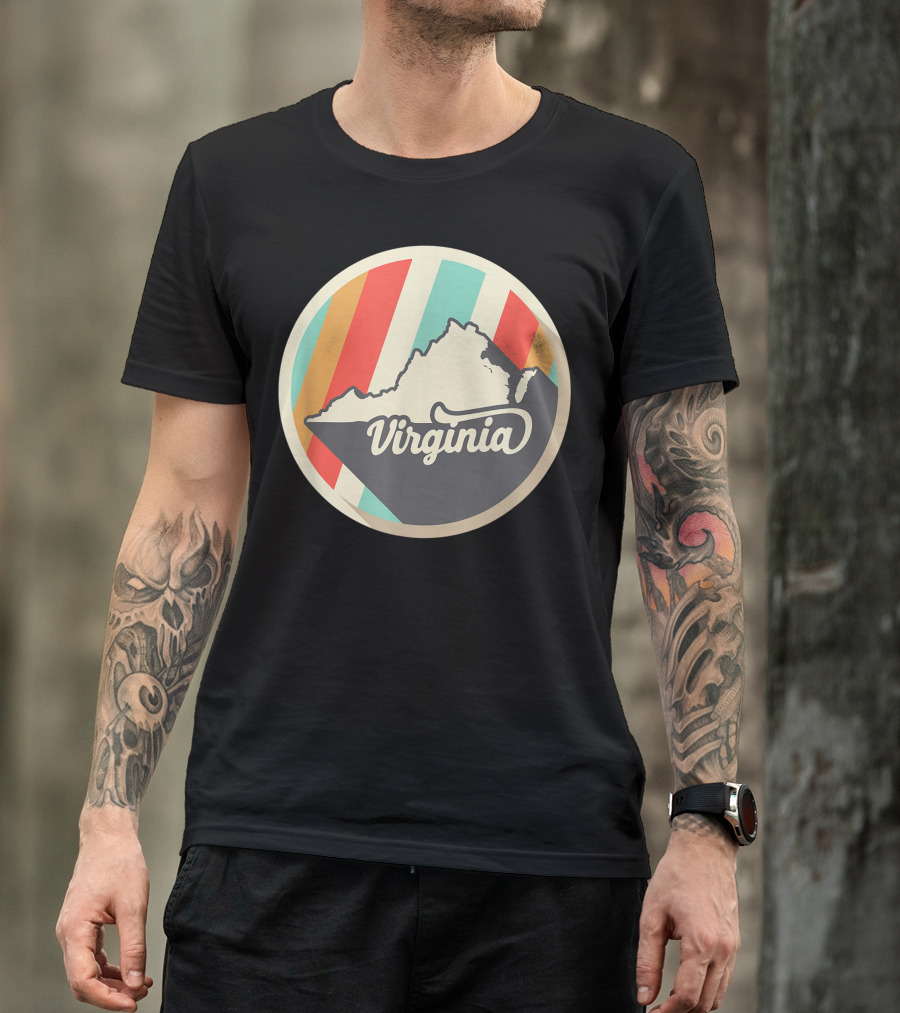 Vintage Virginia State Outline Teal Retro Stripes T-Shirt