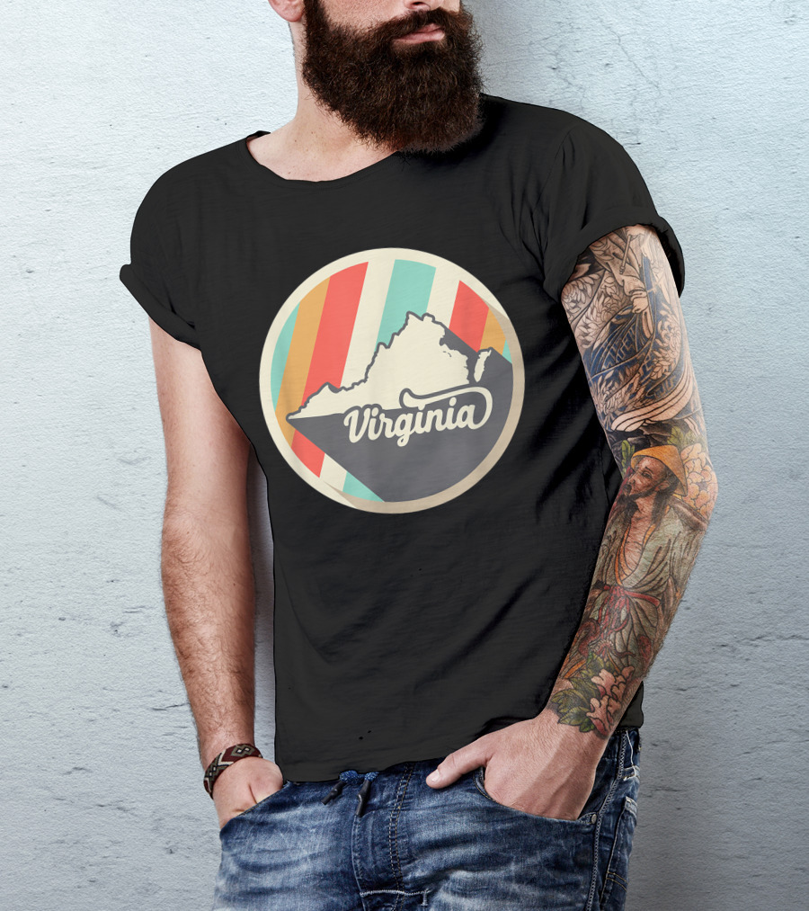 Vintage Virginia State Outline Teal Retro Stripes T-Shirt