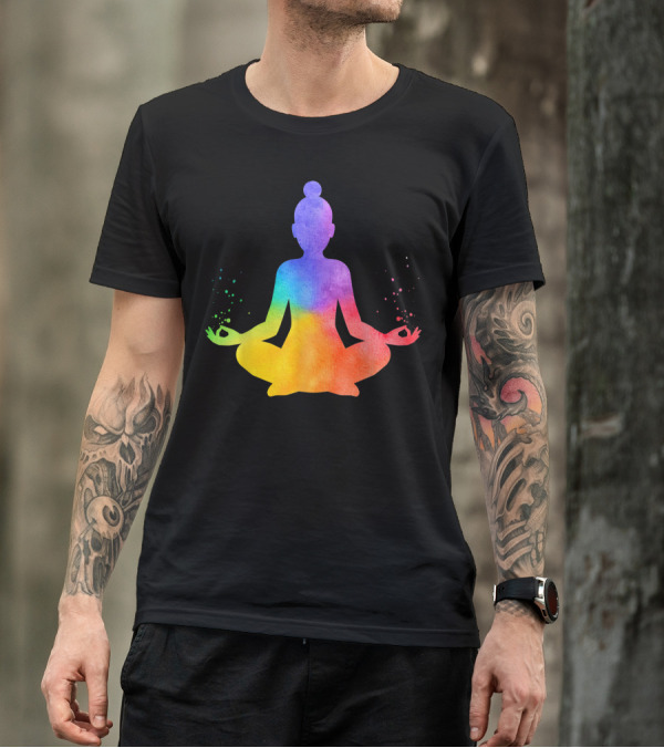 Vishuddha Throat Chakra Meditation Pose Yoga Hinduism Seven Chakras Rainbow T-Shirt