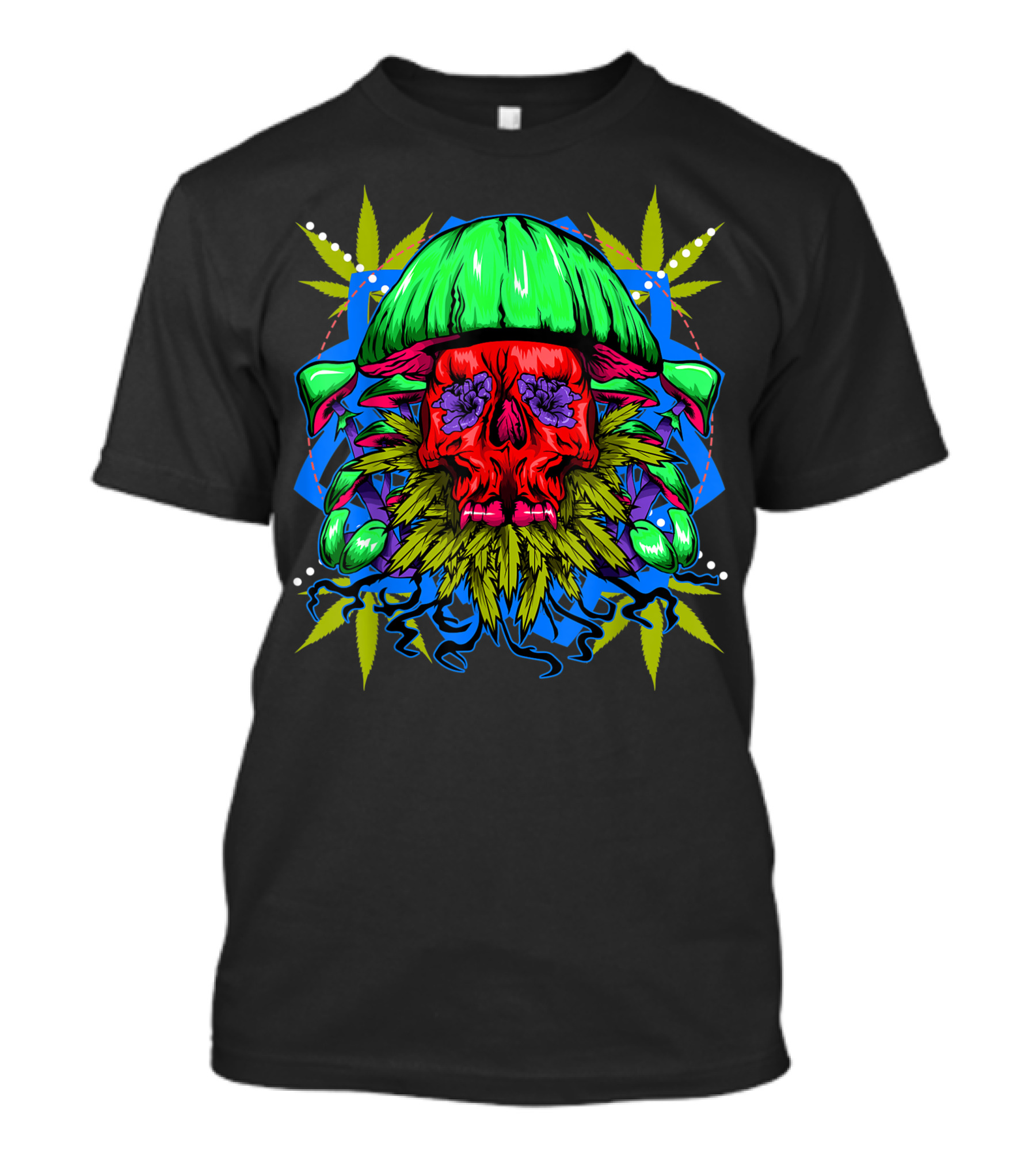 Weed Marijuana Magic Mushroom Colorful Skull T-Shirt