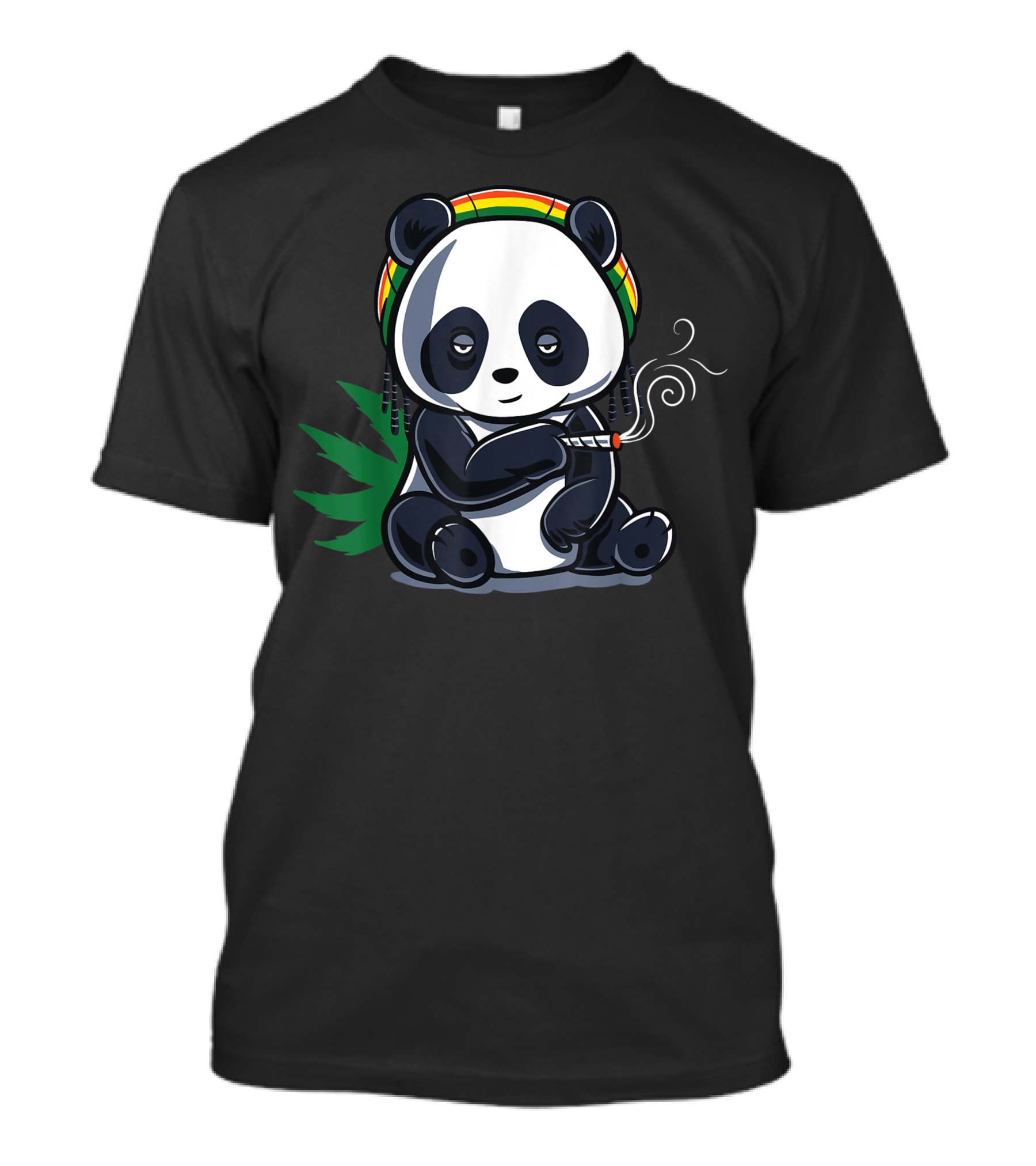 Weed Smoking Panda Marijuana Cannabis Stoner With Rasta Hat And Joint T-Shirt