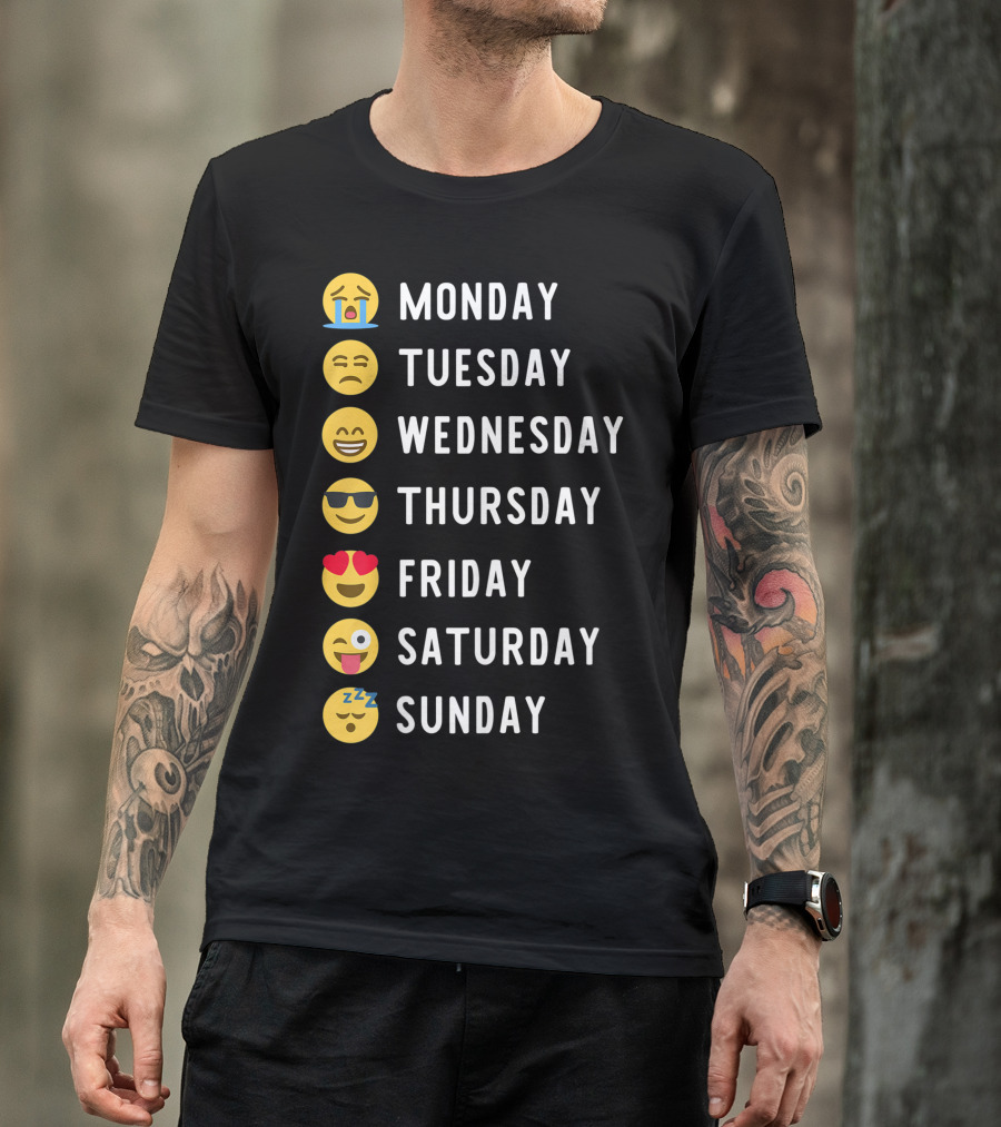 Monday Tuesday Wednesday Thursday Friday Saturday Sunday Emojis Mood Emoticons Weekdays T-Shirt