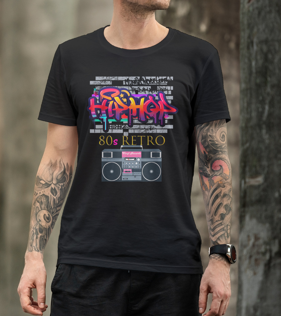 Hip Hop 80s Retro Vinyl Records Party T-Shirt
