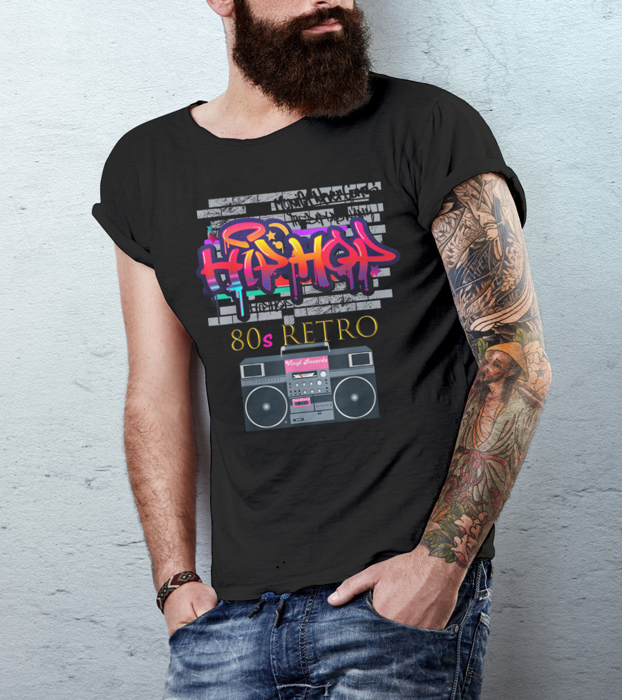 Hip Hop 80s Retro Vinyl Records Party T-Shirt
