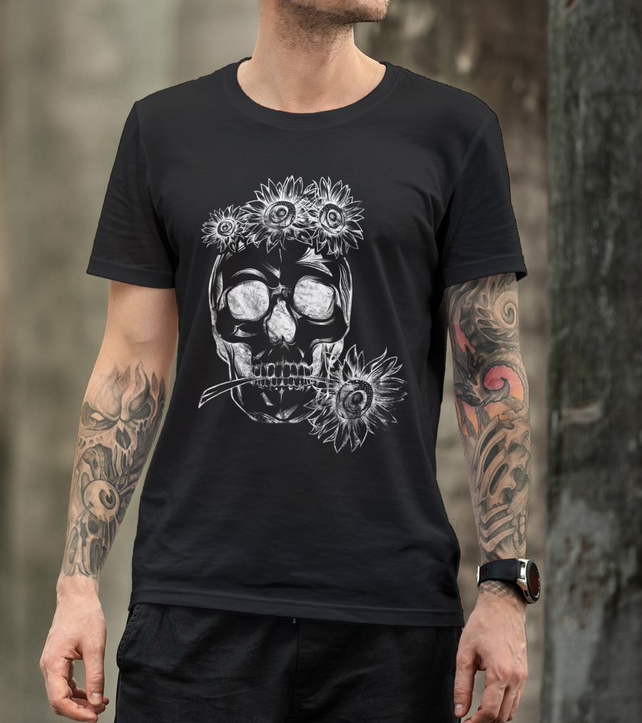 Yellow Bandana Sunflower Skull Hippie Vibes T-Shirt