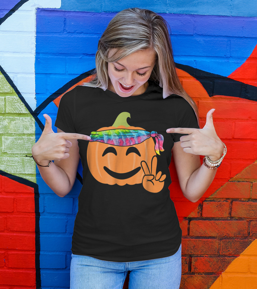 Hippie Tie Dye Pumpkin Jack O Lantern Peace Sign T-Shirt