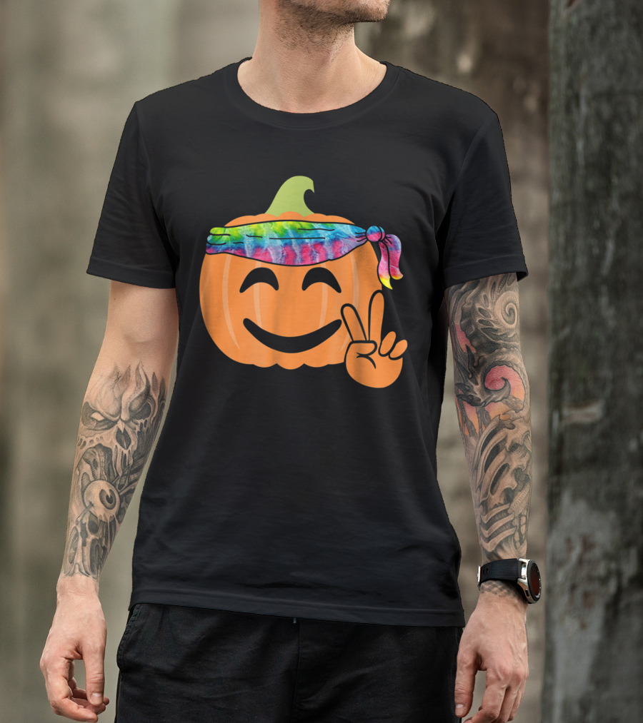 Hippie Tie Dye Pumpkin Jack O Lantern Peace Sign T-Shirt