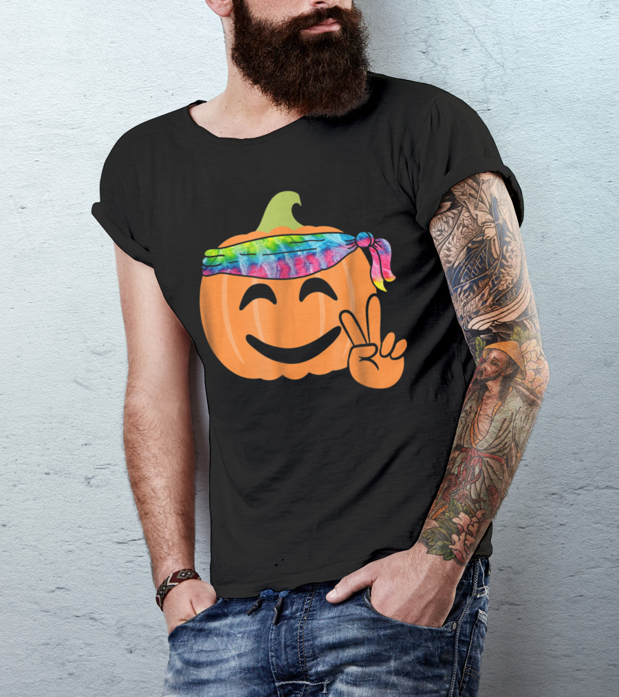 Hippie Tie Dye Pumpkin Jack O Lantern Peace Sign T-Shirt