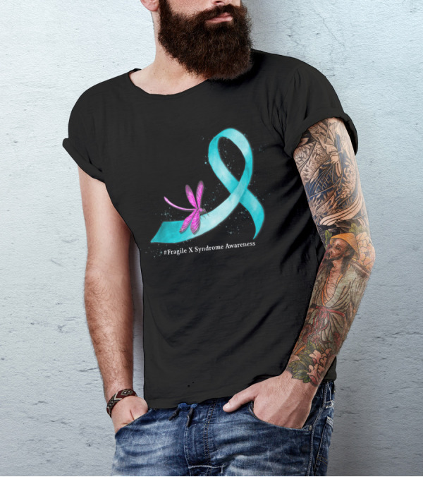 Hippie Dragonfly Teal Ribbon #Fragile X Syndrome Awareness T-Shirt