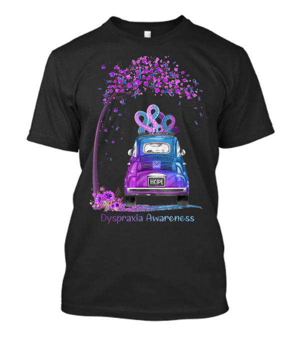 Hope Hippie Van With Purple Blue Ribbons Dyspraxia Awareness T-Shirt