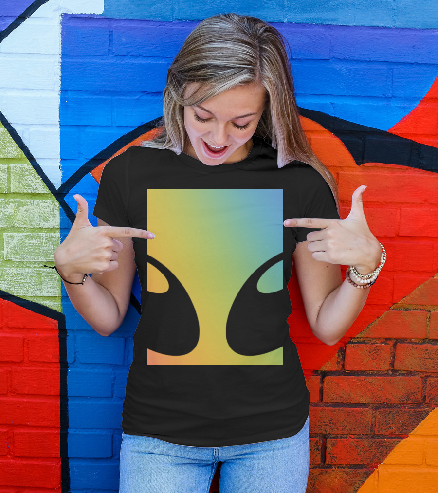 Holographic Glow Alien Head With Colorful Shine T-Shirt