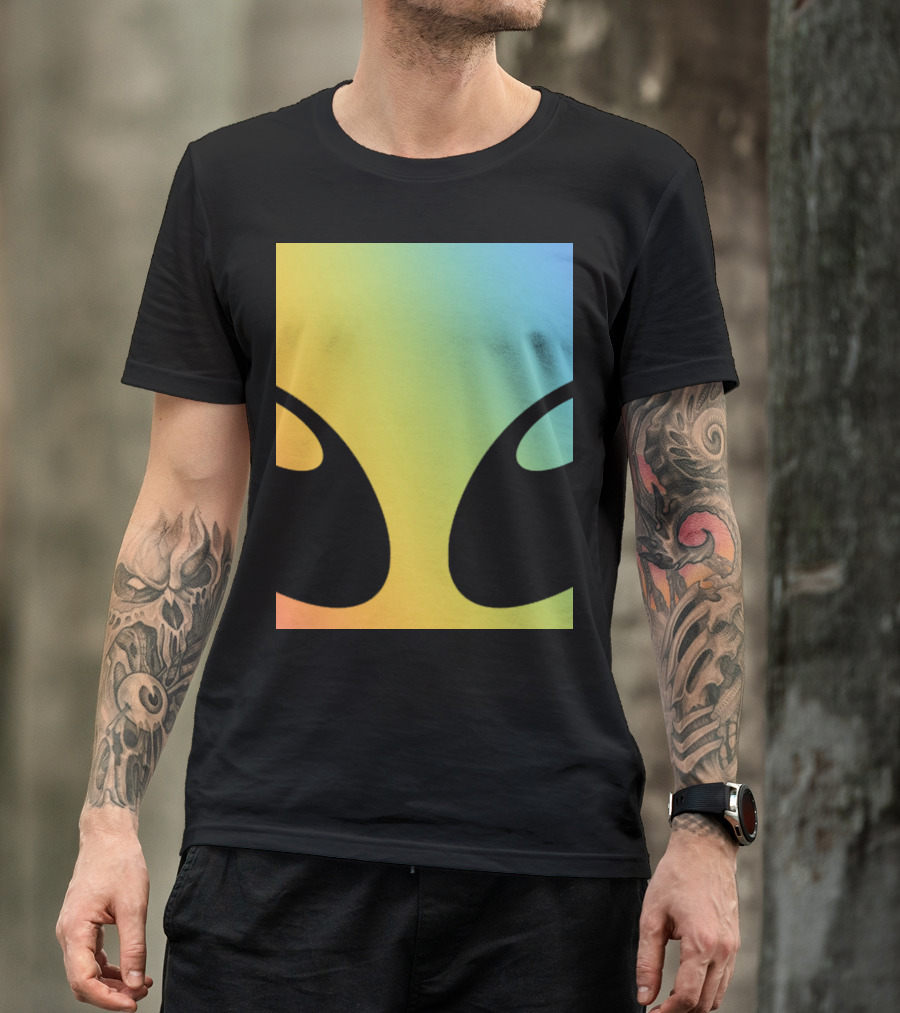Holographic Glow Alien Head With Colorful Shine T-Shirt