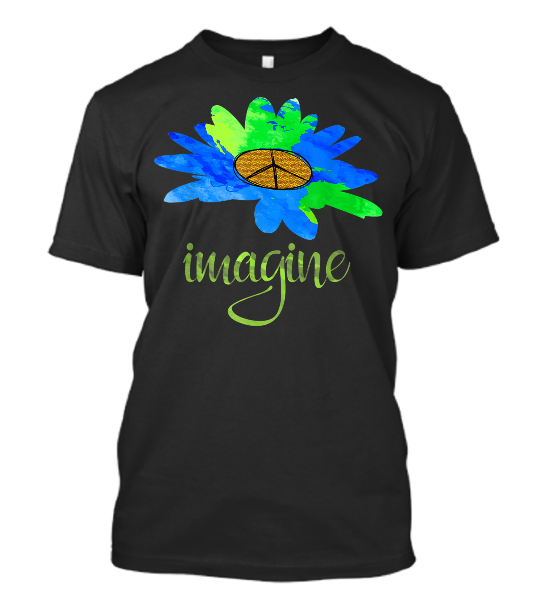 Imagine Peace Sign Floral Blooming Blue Green Flower T-Shirt