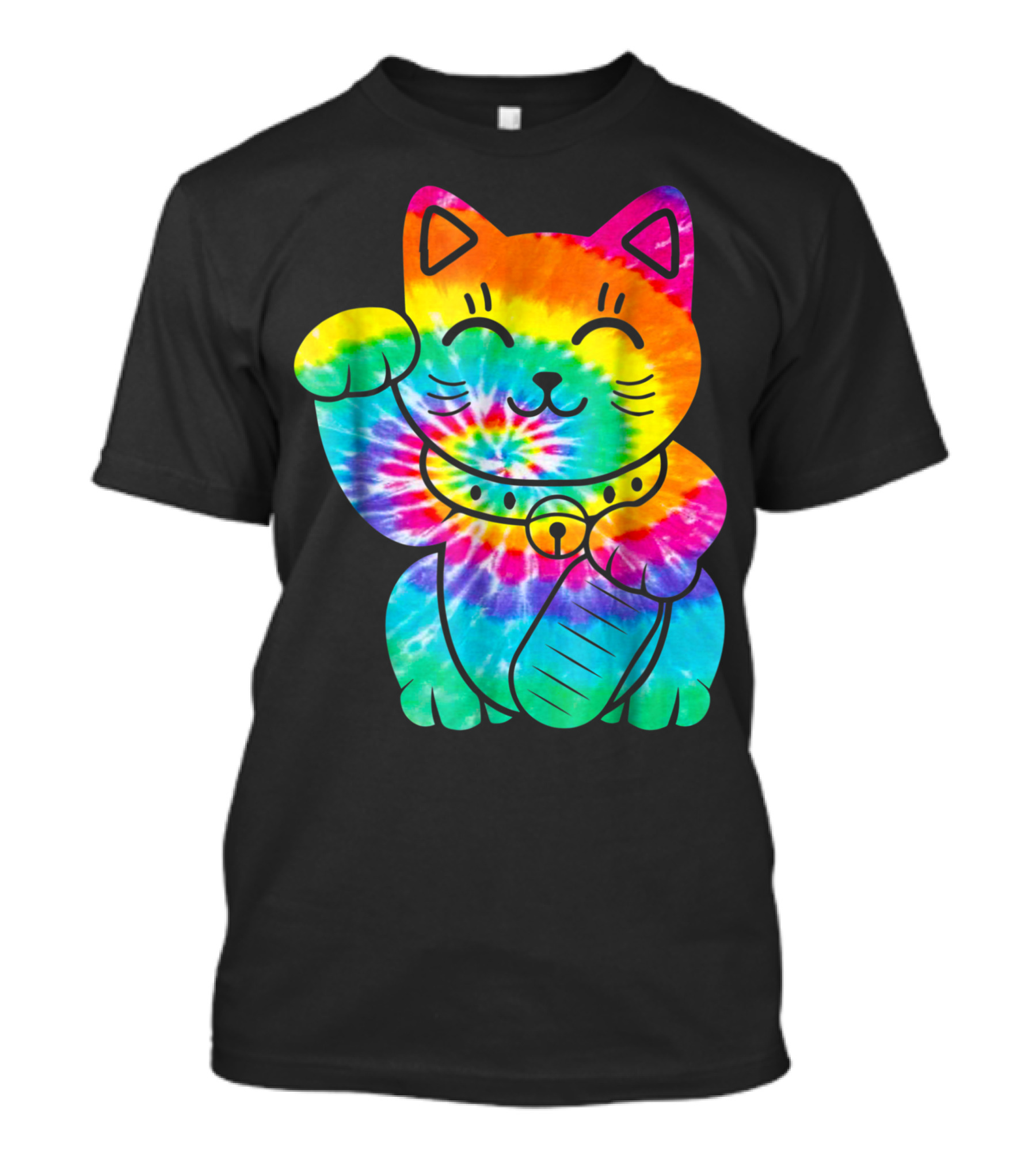 Maneki Neko Tie Dye Rainbow Trippy Hippie T-Shirt