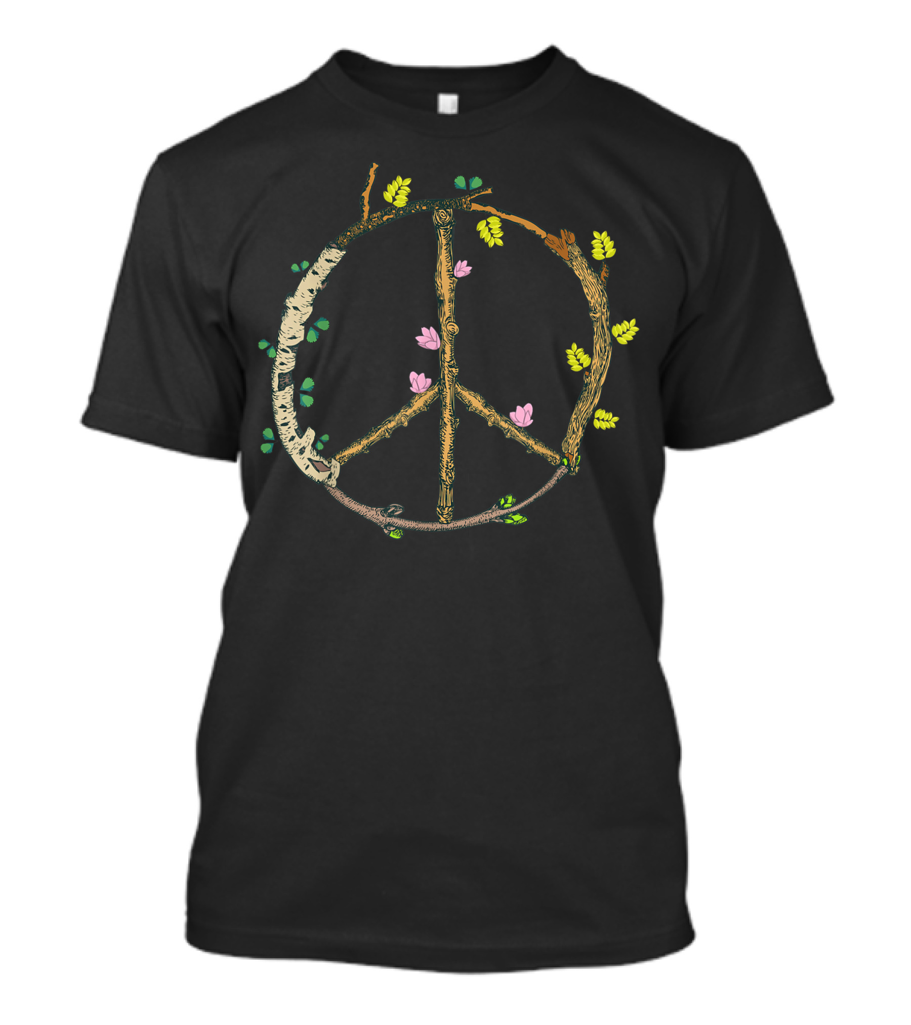 Wood Peace Sign Rustic Tree Lover Nature Hippie 60s Blossom Branches T-Shirt