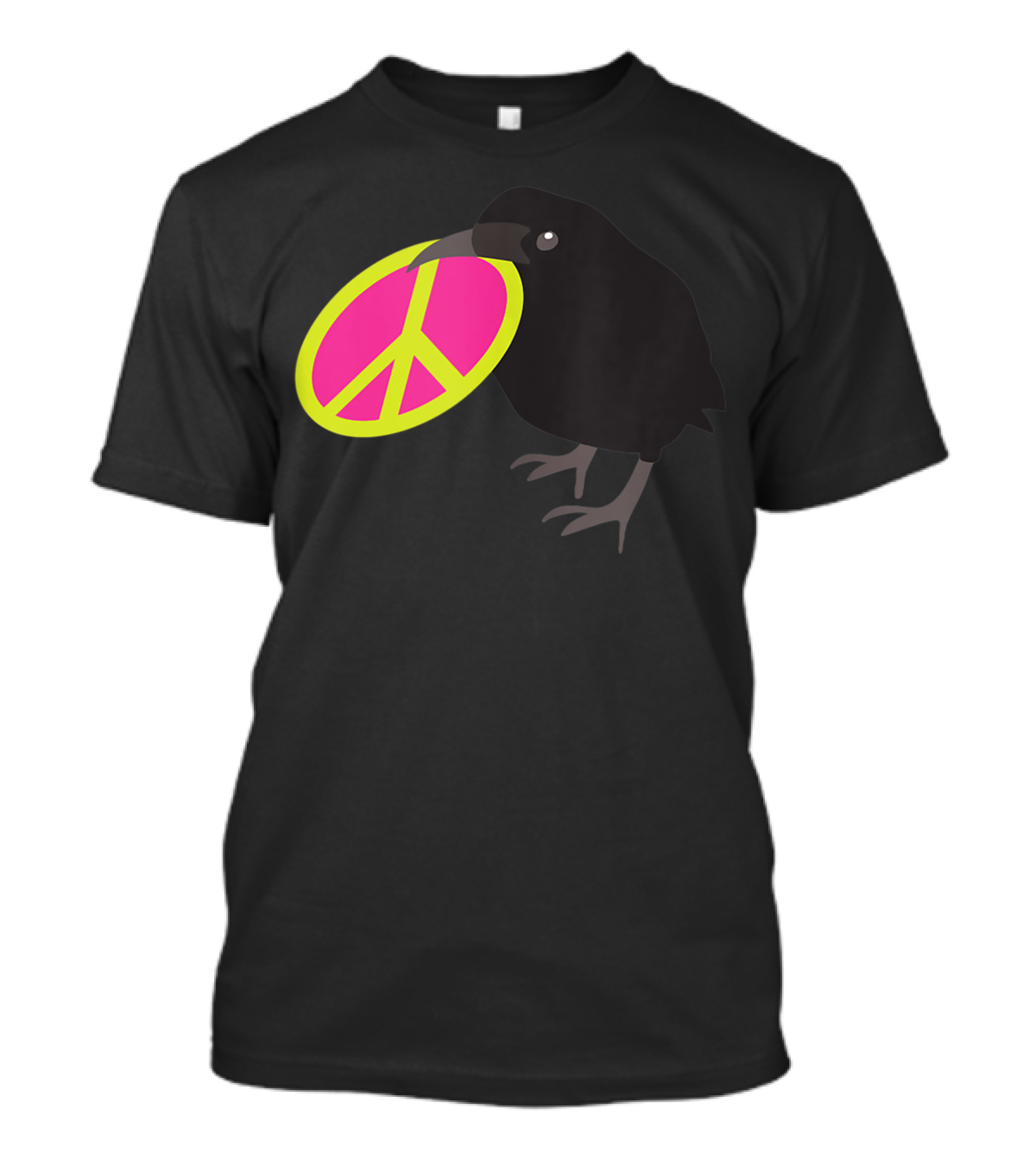 Black Crow Grasping Bright Neon Pink And Yellow Peace T-Shirt