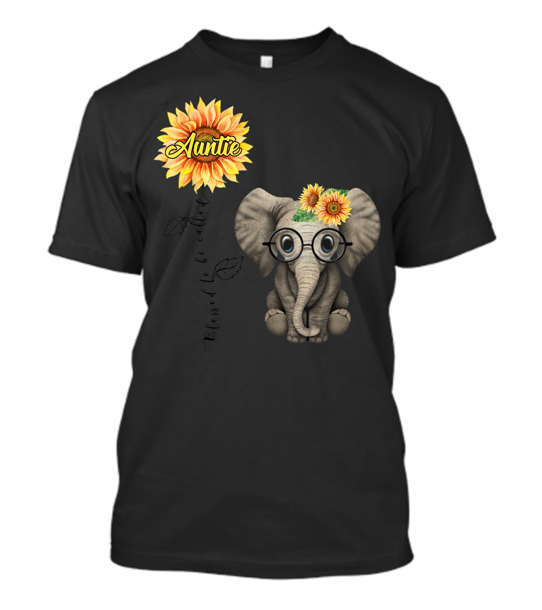 Auntie Sunflower Blessed To Be Called Auntie Hippie Elephant T-Shirt