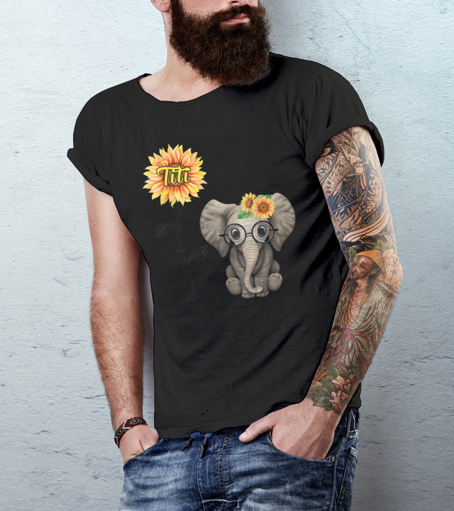 Titi Hippie Elephant With Sunflowers Blessed To Be Called Aunt T-Shirt