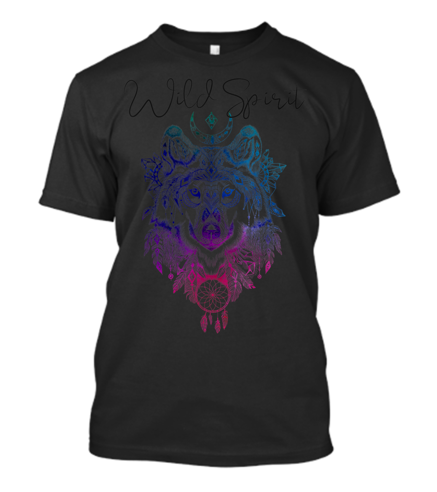 Wild Spirit Boho Chic Watercolor Wolf With Dreamcatcher And Gypsy Elements T-Shirt
