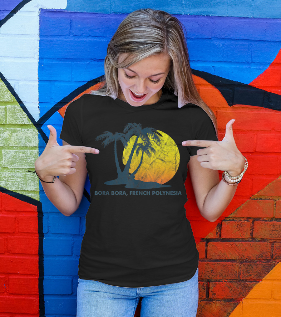 Bora Bora French Polynesia Sunset With Coconut Palm Trees T-Shirt