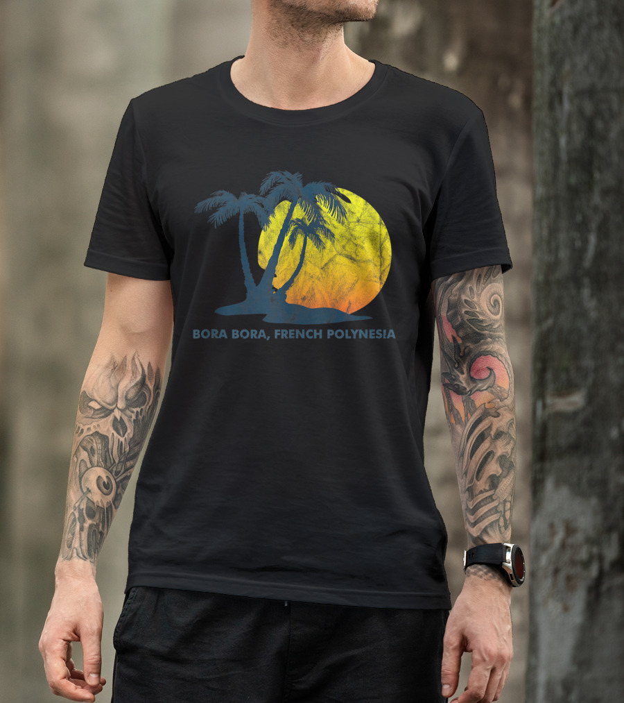 Bora Bora French Polynesia Sunset With Coconut Palm Trees T-Shirt