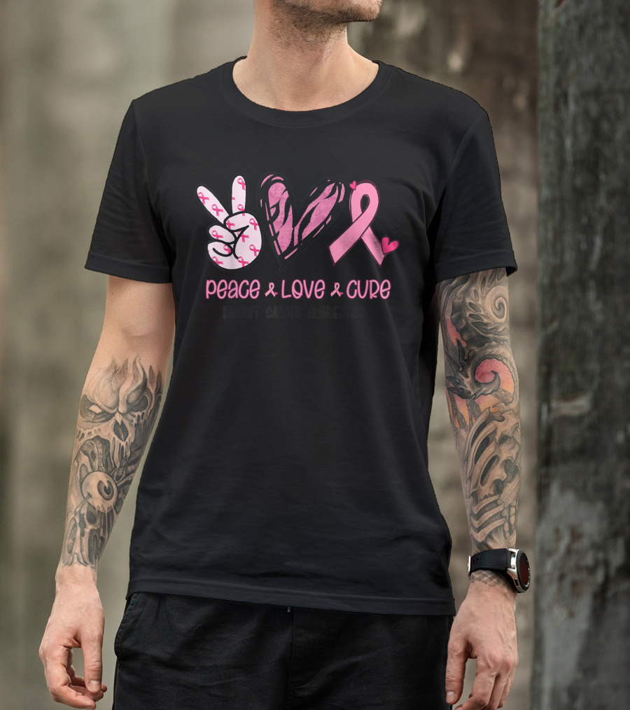 Breast Cancer Awareness Peace Love Cure In October We Wear Pink T-Shirt