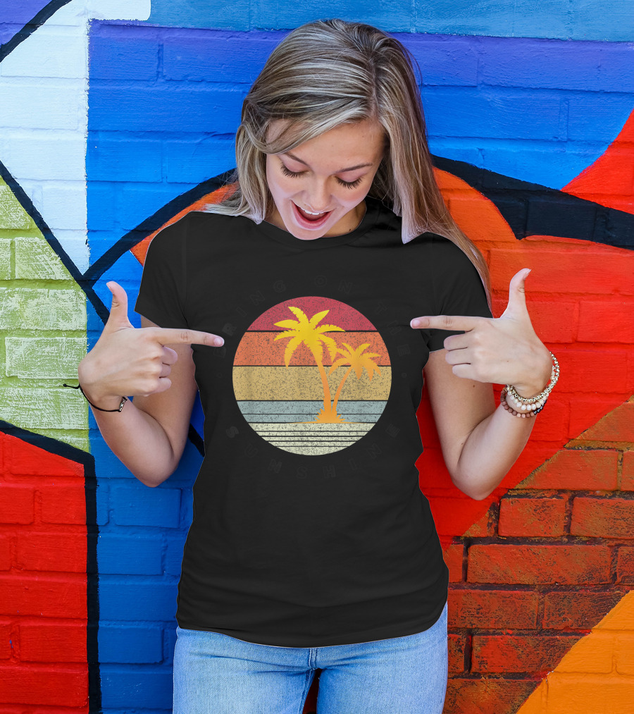 Bring On The Sunshine Vintage Palm Trees Retro Stripes Family Travel T-Shirt