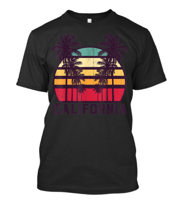 California Vintage 70s Skyline Surf With Palm Trees T-Shirt