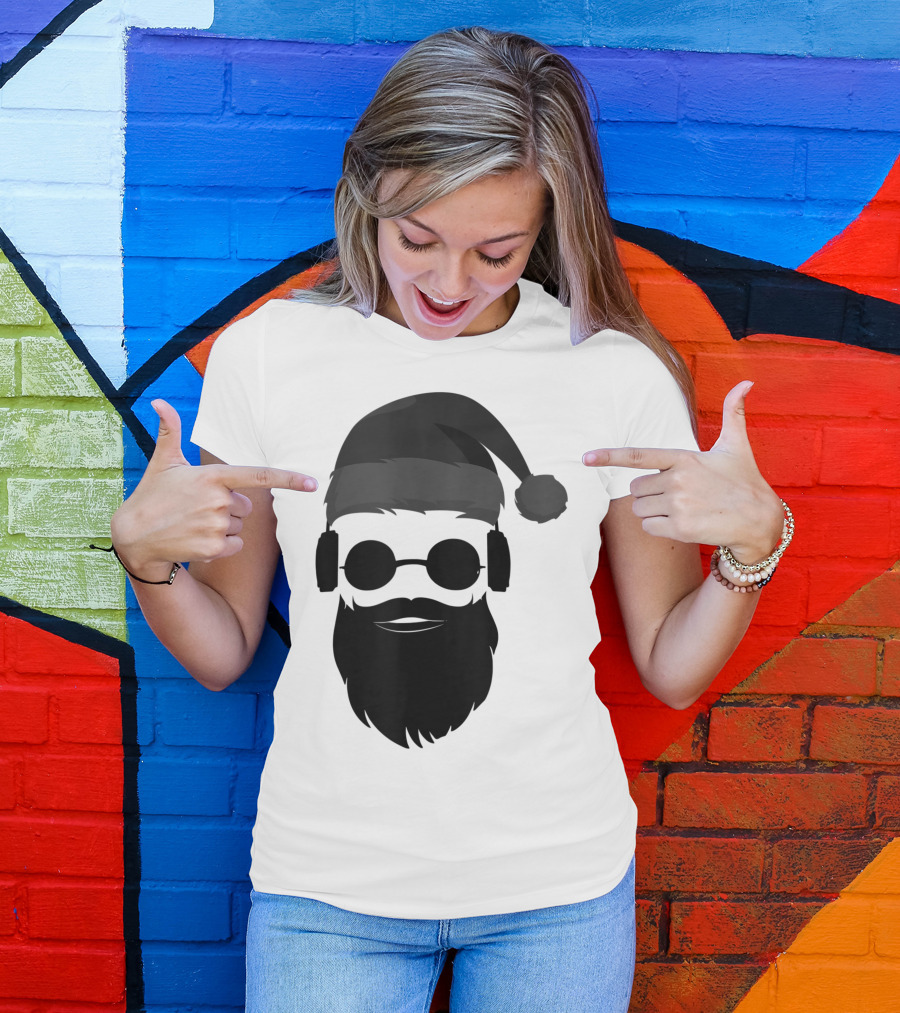 Cool Hipster Santa Beard Sunglasses Headphones Christmas Present T-Shirt