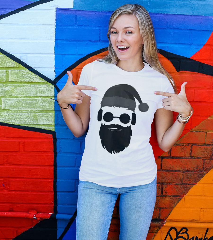 Cool Hipster Santa Beard Sunglasses Headphones Christmas Present T-Shirt