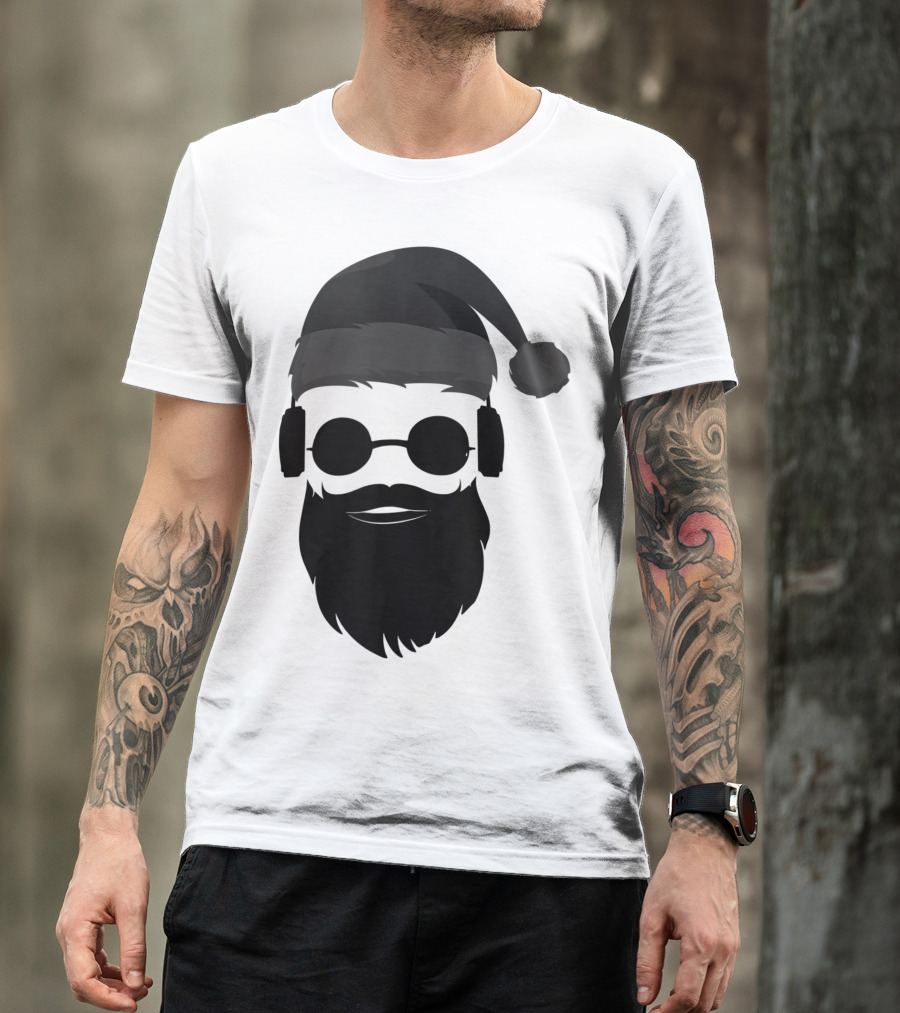 Cool Hipster Santa Beard Sunglasses Headphones Christmas Present T-Shirt