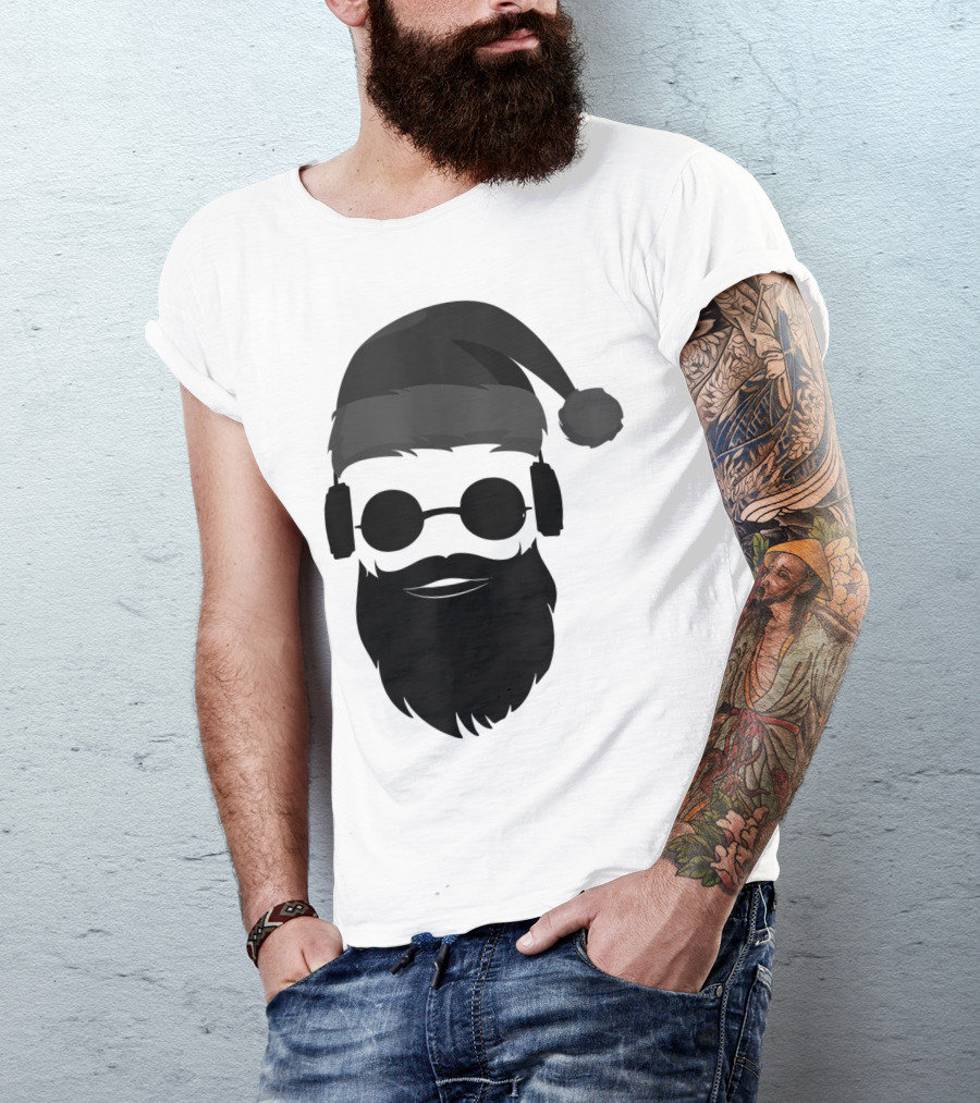 Cool Hipster Santa Beard Sunglasses Headphones Christmas Present T-Shirt
