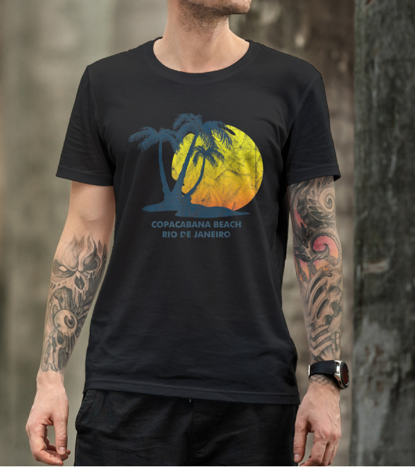 Copacabana Beach Rio De Janeiro Coconut Palm Sunset Scene T-Shirt
