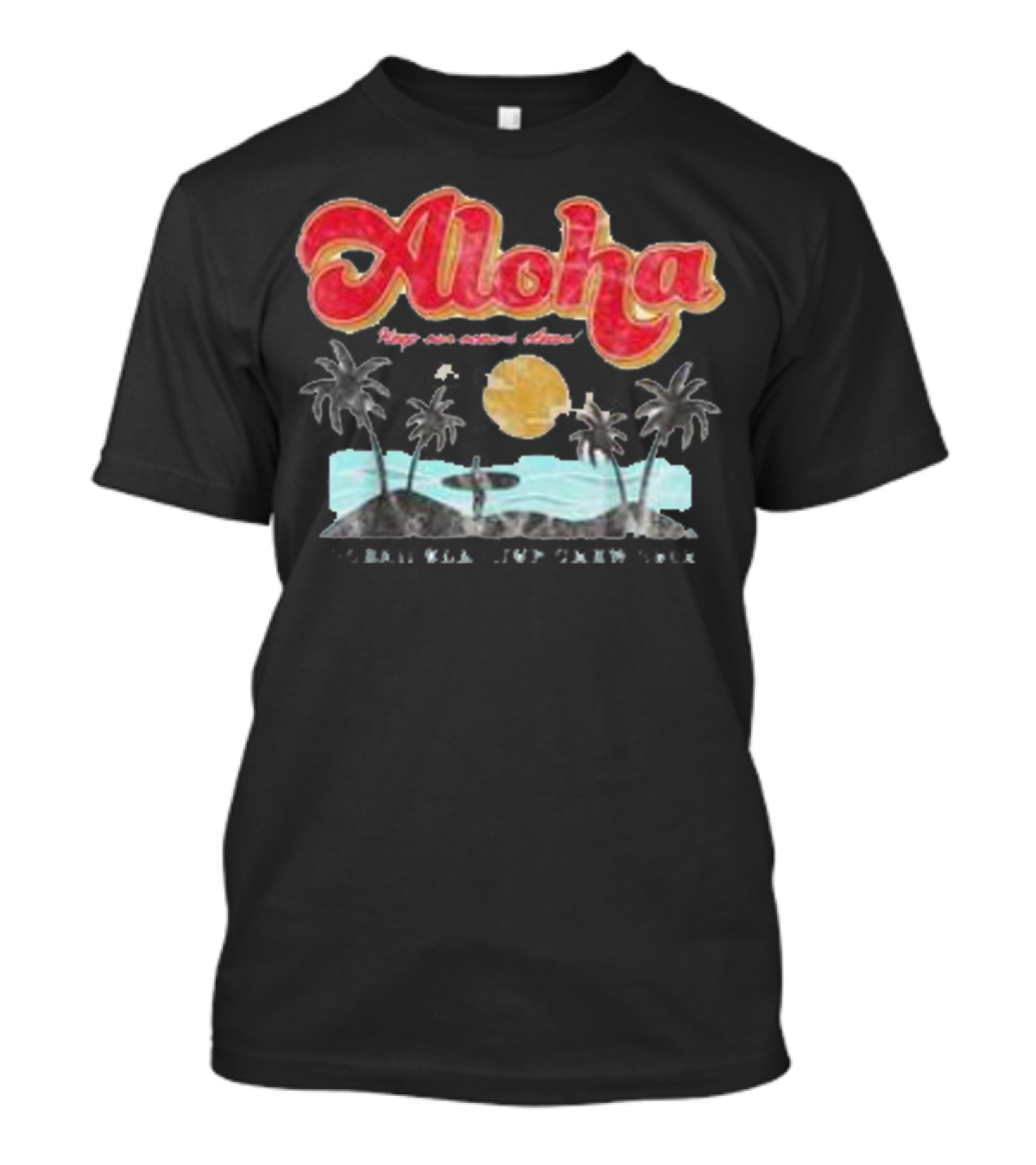 Aloha Hawaii Tropical Beach Sunset With Palm Trees Surfboard T-Shirt