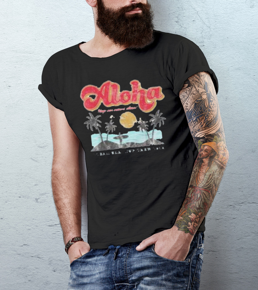 Aloha Hawaii Tropical Beach Sunset With Palm Trees Surfboard T-Shirt