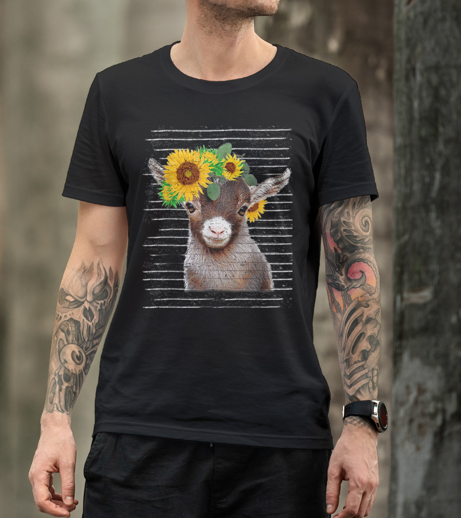Vintage Sunflower Crown Cute Baby Goat T-Shirt