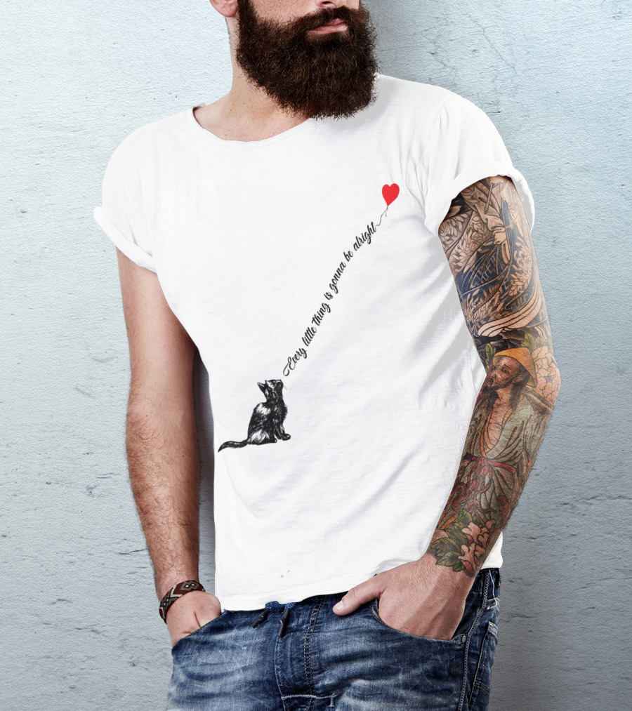 Every Little Thing Is Gonna Be Alright Cat With Heart Balloon T-Shirt