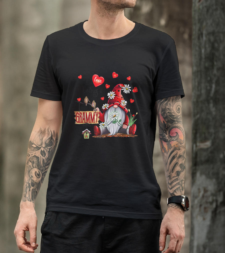 I Love Being A Grammy Valentine Gnome Hippies Daisy Flower T-Shirt