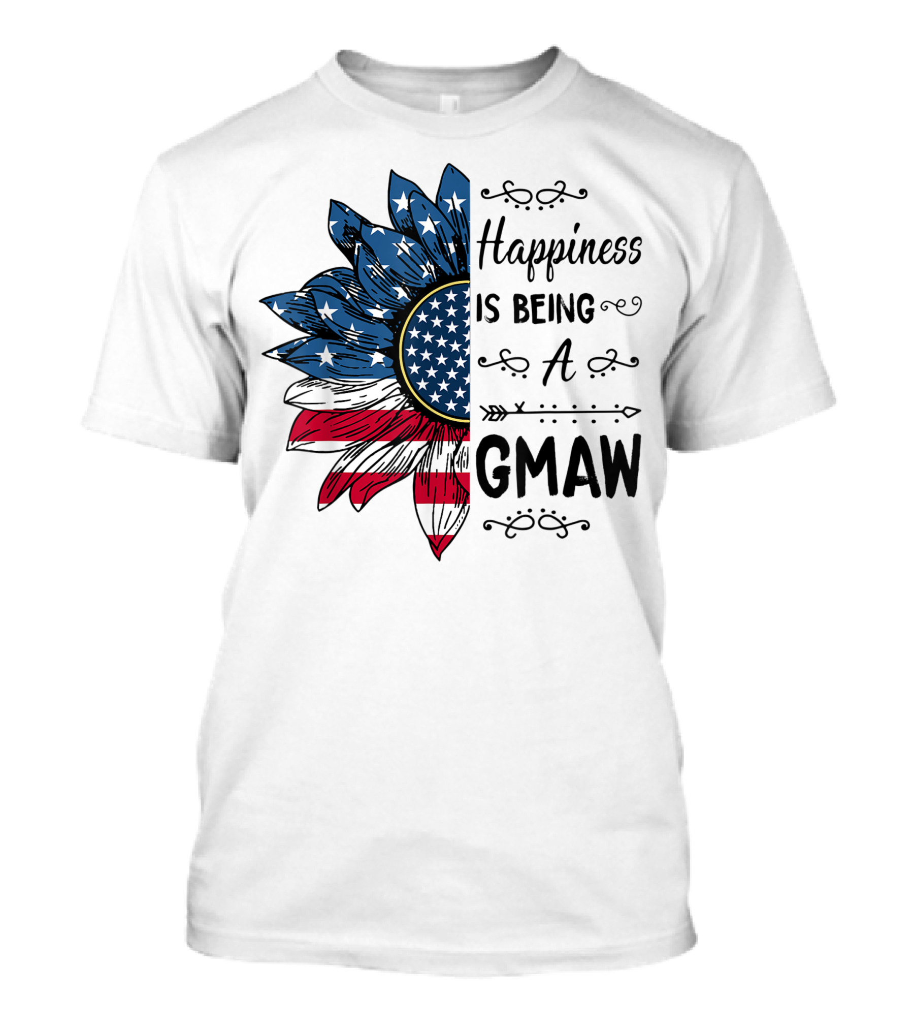 Happiness Is Being A Gmaw Sunflower American Flag Stars Stripes 4Th Of July T-Shirt
