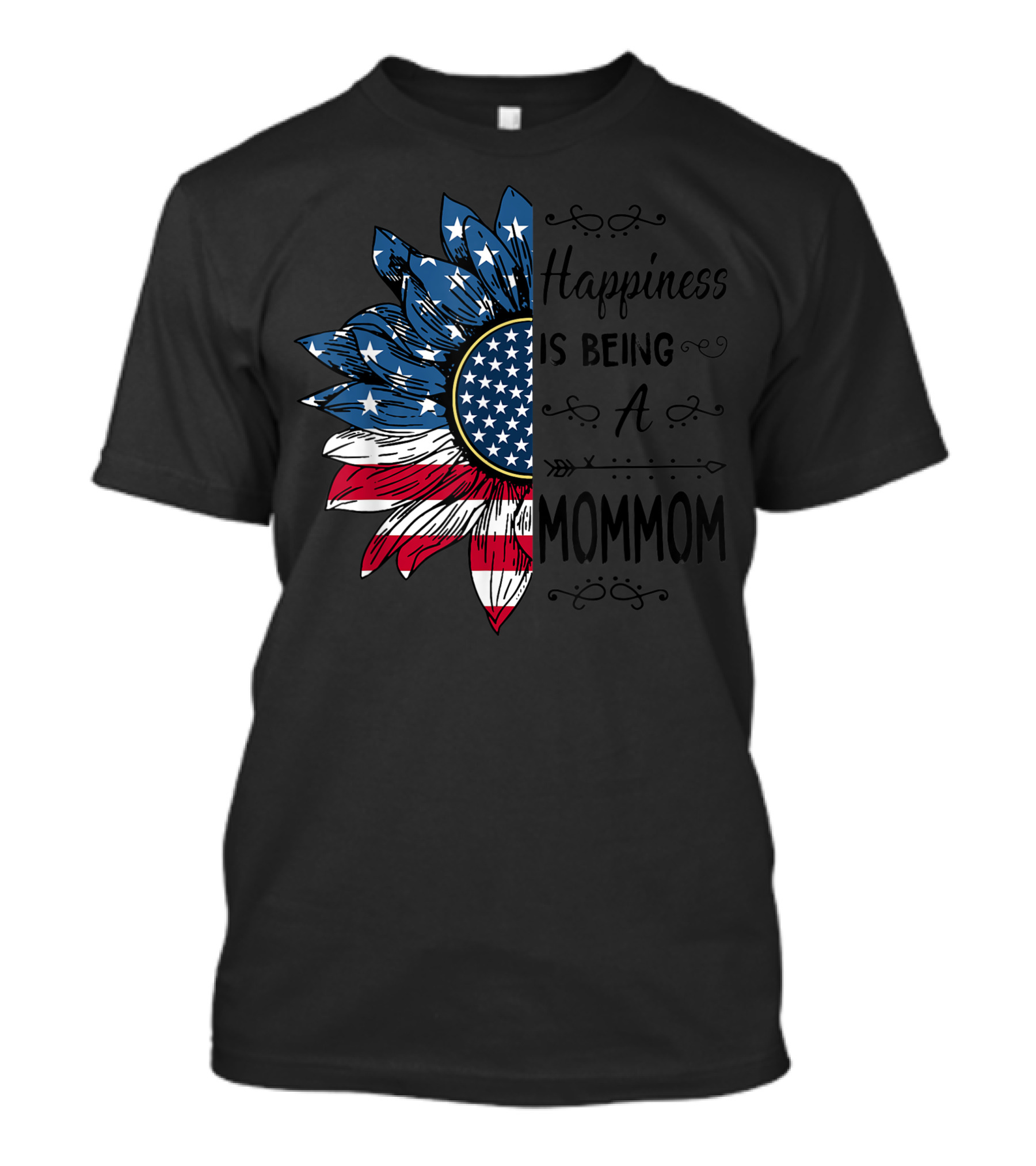 Happiness Is Being A Mommom Sunflower American Flag 4th Of July T-Shirt