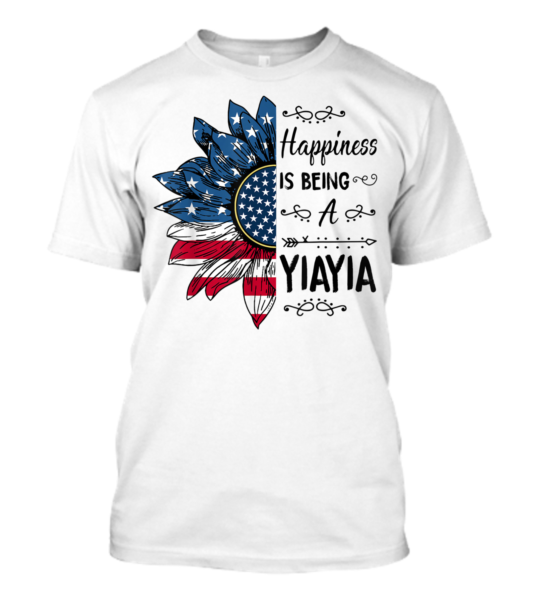 Happiness Is Being A Yiayia American Flag Sunflower 4Th Of July T-Shirt
