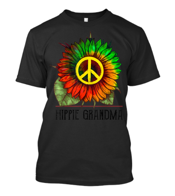 Hippie Grandma Sunflower Peace Symbol Tie-Dye T-Shirt
