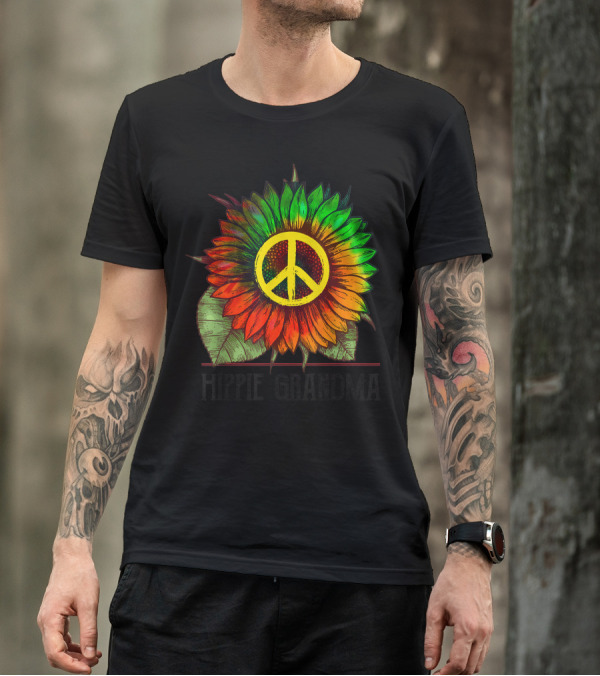 Hippie Grandma Sunflower Peace Symbol Tie-Dye T-Shirt