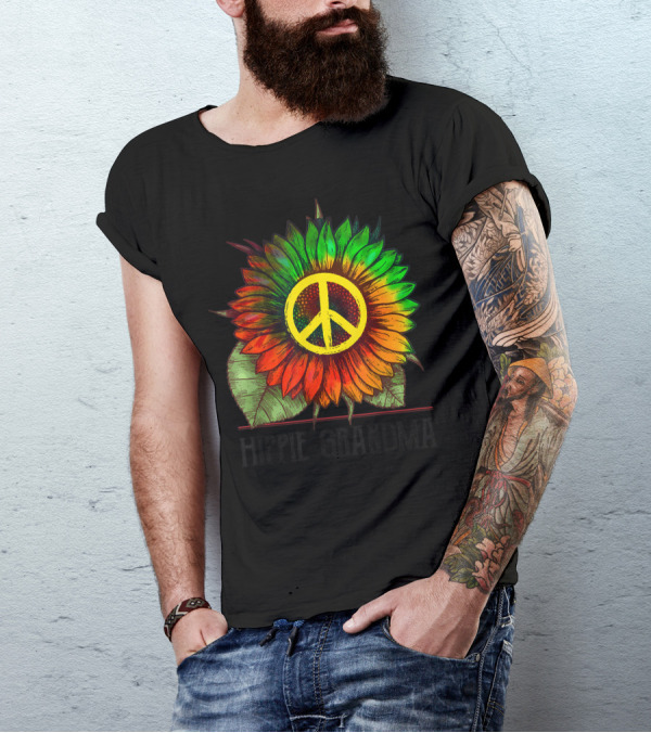 Hippie Grandma Sunflower Peace Symbol Tie-Dye T-Shirt