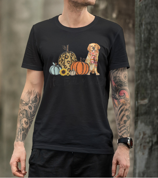 Its Fall Yall Golden Retriever Leopard Pumpkin Scarf Sunflower T-Shirt
