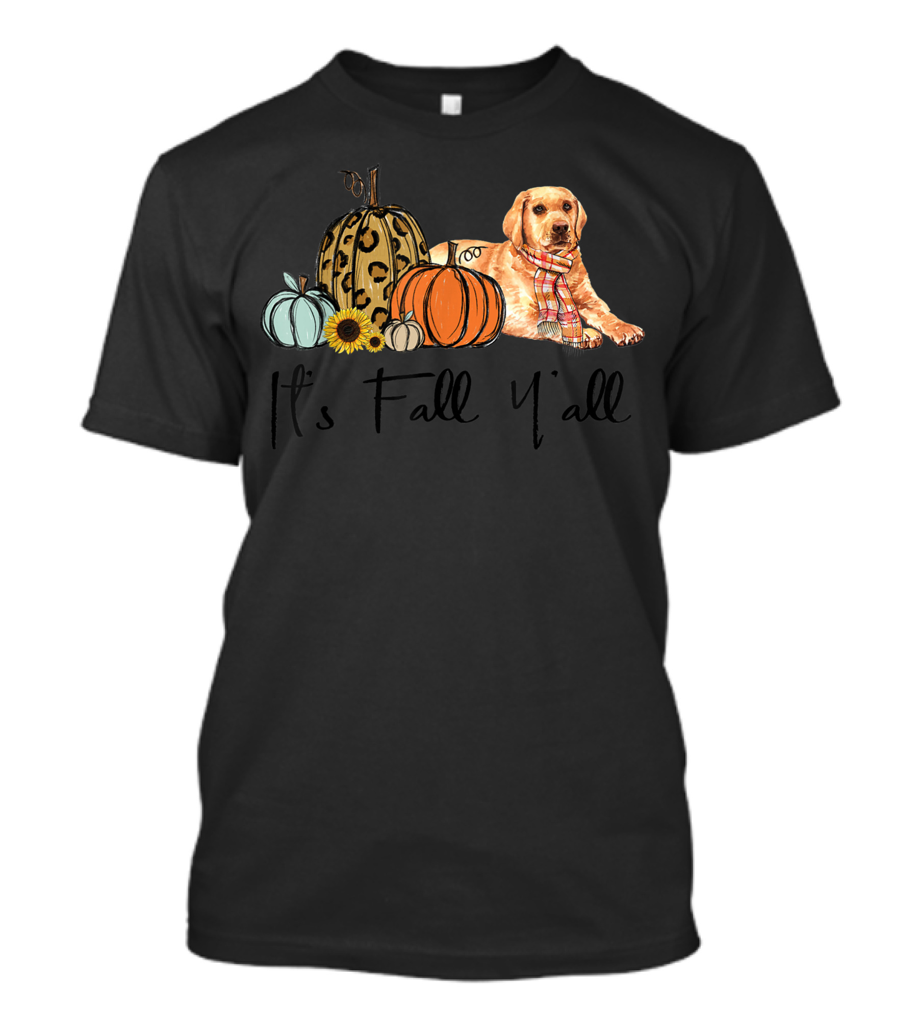 It's Fall Y'all Yellow Labrador Dog Leopard Pumpkin Autumn Scene T-Shirt