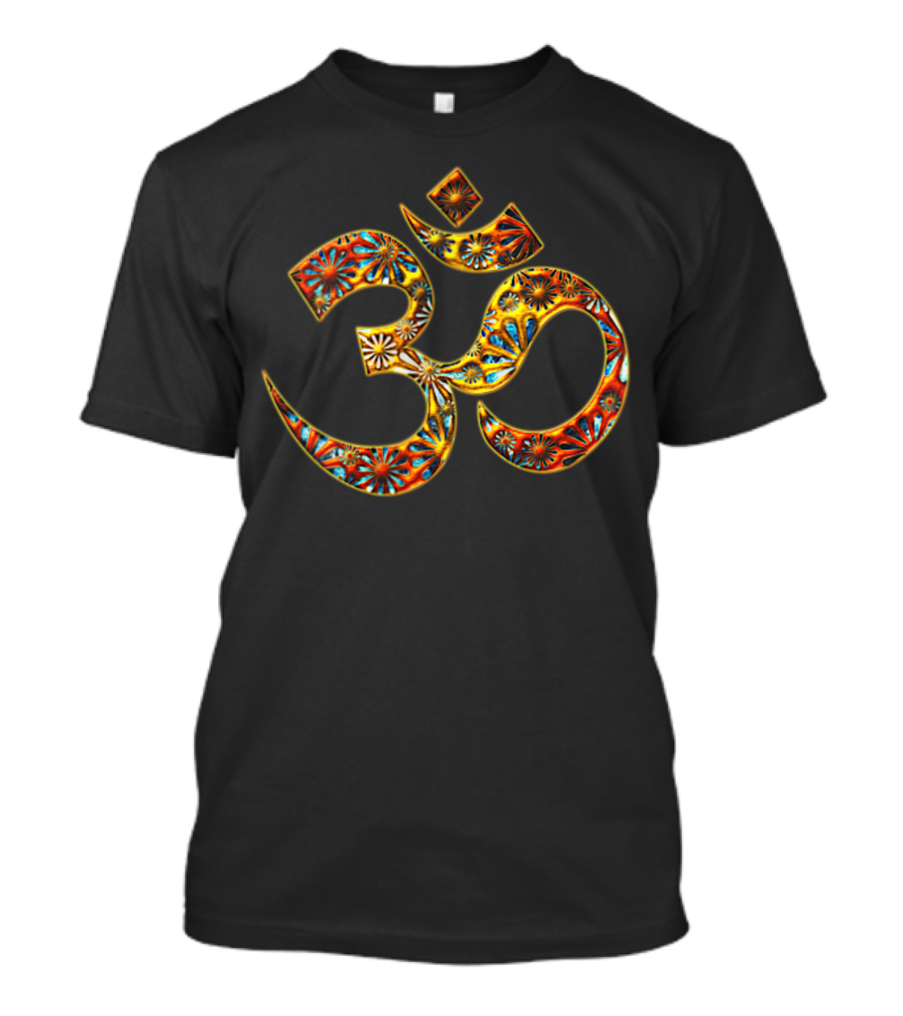 Om Mantra Symbol With Colorful Flower Patterns Buddhism Yoga T-Shirt