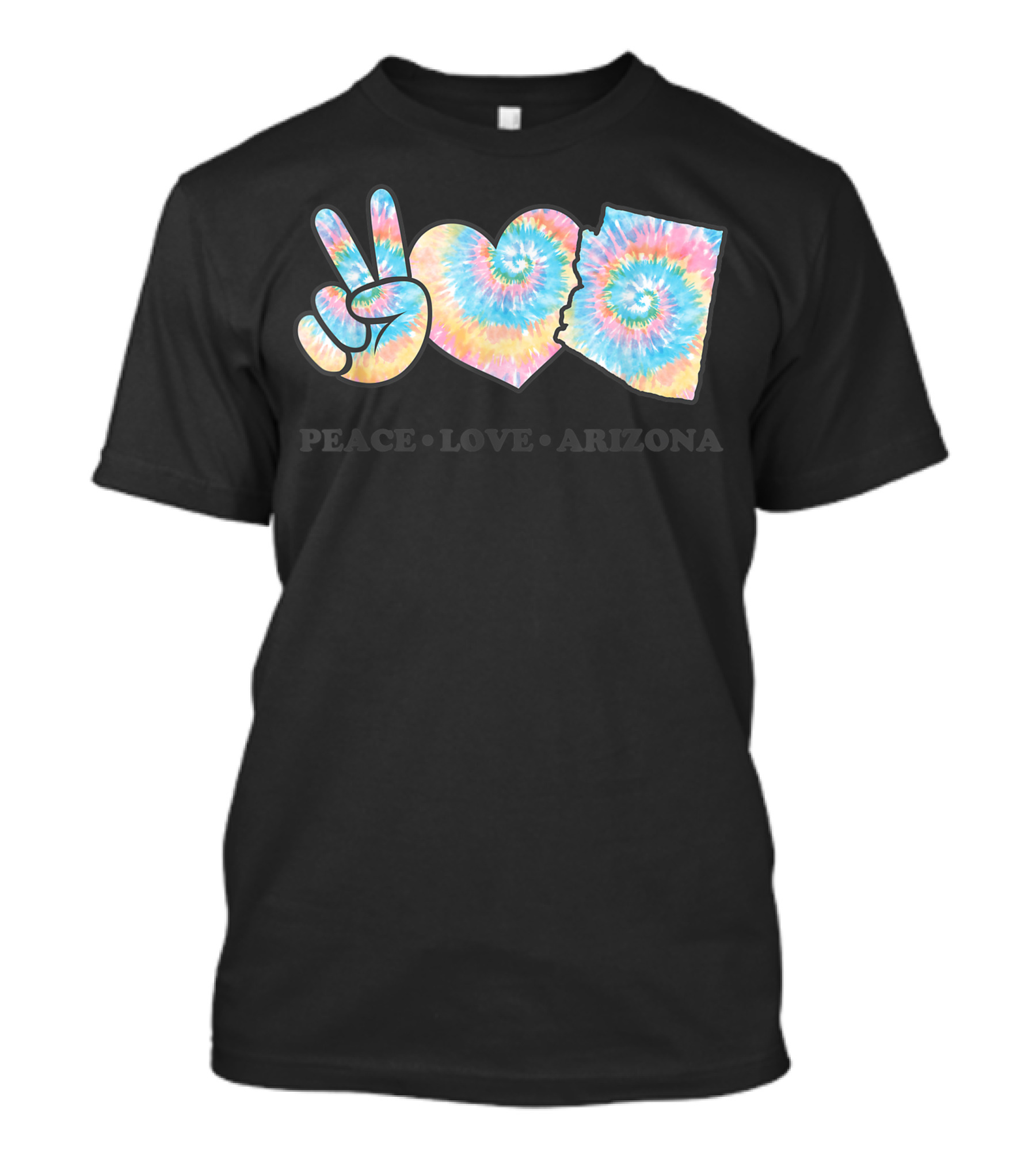 Peace Love Arizona Tie-Dye Spiral Iconic Symbols T-Shirt